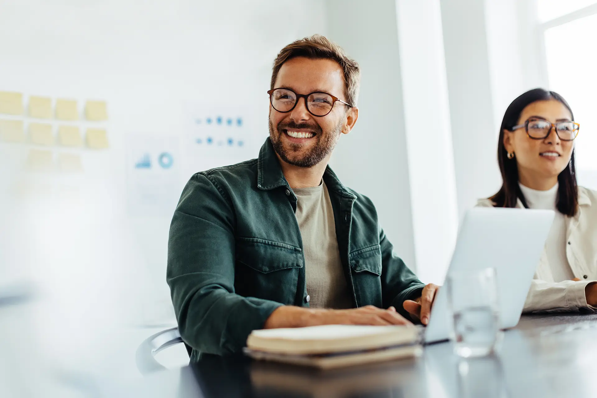 Business man smiling in office